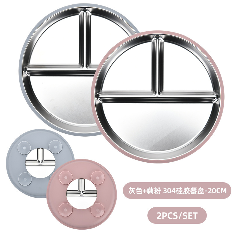 Platos de acero inoxidable con ventosa, silicona antideslizante, aislamiento térmico, niños