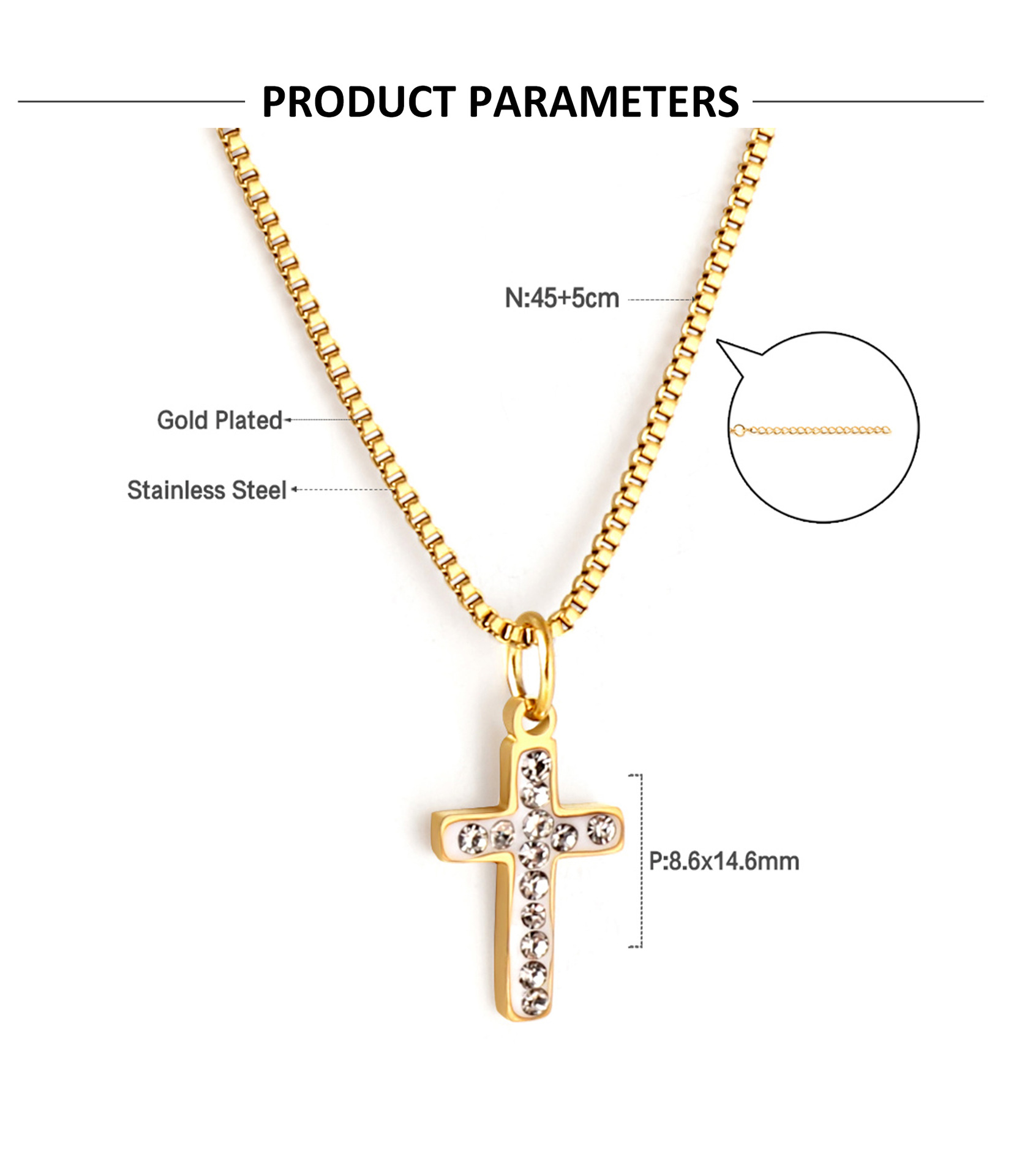 Retro Cross Stainless Steel Plating Inlay Artificial Gemstones Pendant Necklace 1 Piece