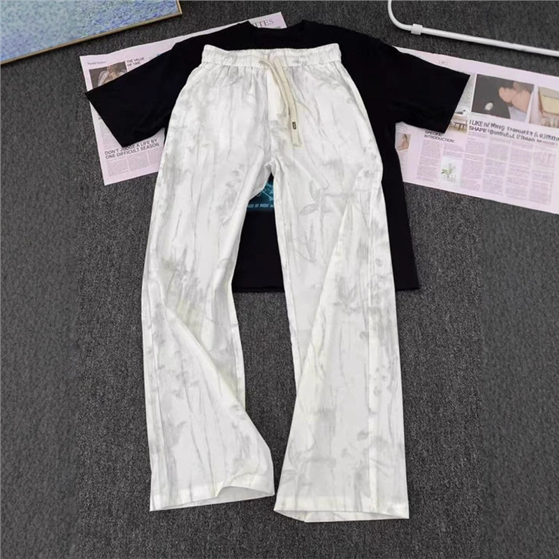 Ink Wash Tie-Dye Ice Silk Pants for Men, Summer Thin White Simple Drawstring Casual Pants, Straight Loose American-Style Wide-Leg Pants Ink Wash Tie-Dye Ice Silk Pants for Men, Summer Thin White Simple Drawstring Casual Pants, Straight Loose American-Style Wide-Leg Pants
