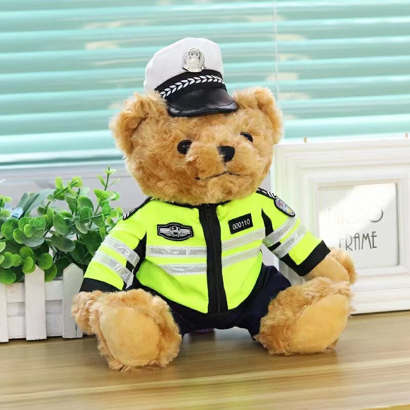 Creative traffic police bear doll plush toy police bear Internet celebrity motorcycle bear iron riding teddy bear doll gift