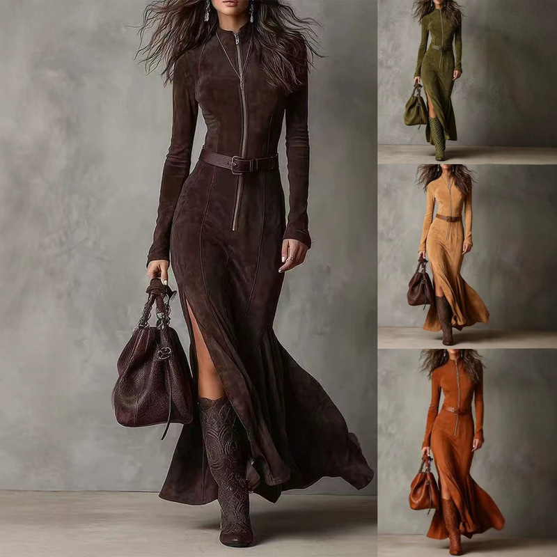 2026 In-Stock High-Quality Double-Sided Cashmere New Autumn European and American Fashion Elegant Zipper Dress 2026 In-Stock High-Quality Double-Sided Cashmere New Autumn European and American Fashion Elegant Zipper Dress