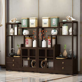 JX63博古架实木新中式多宝阁展示柜博古摆件柜茶具茶叶客厅矮置物