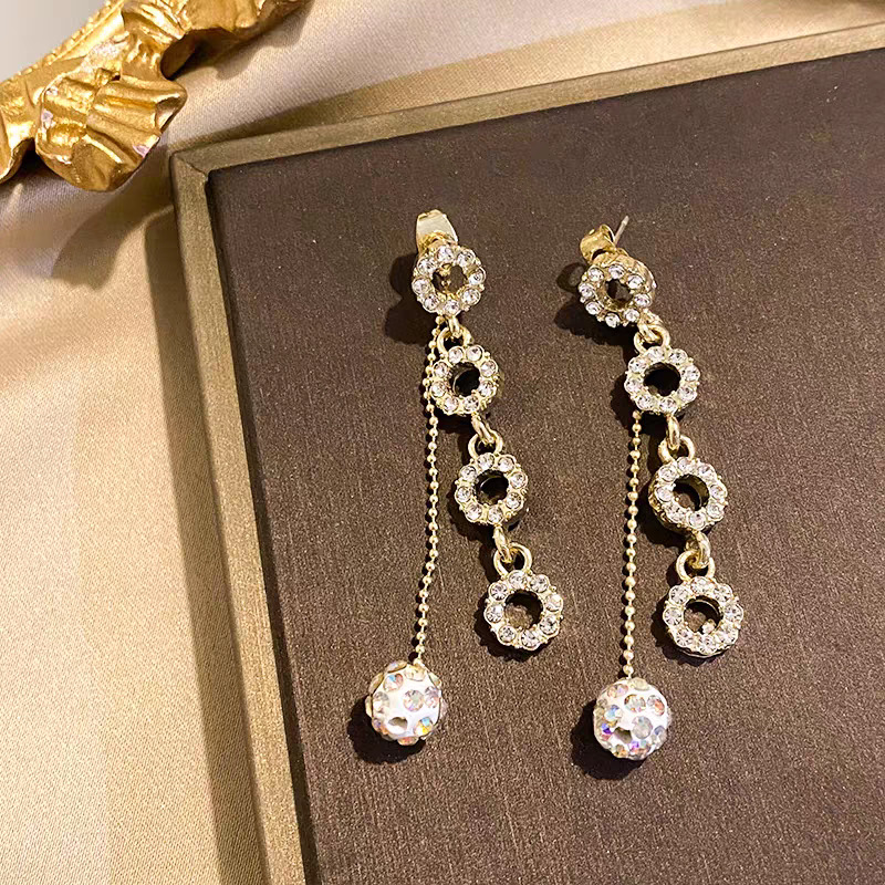 Circle long tassel earrings-silver needles