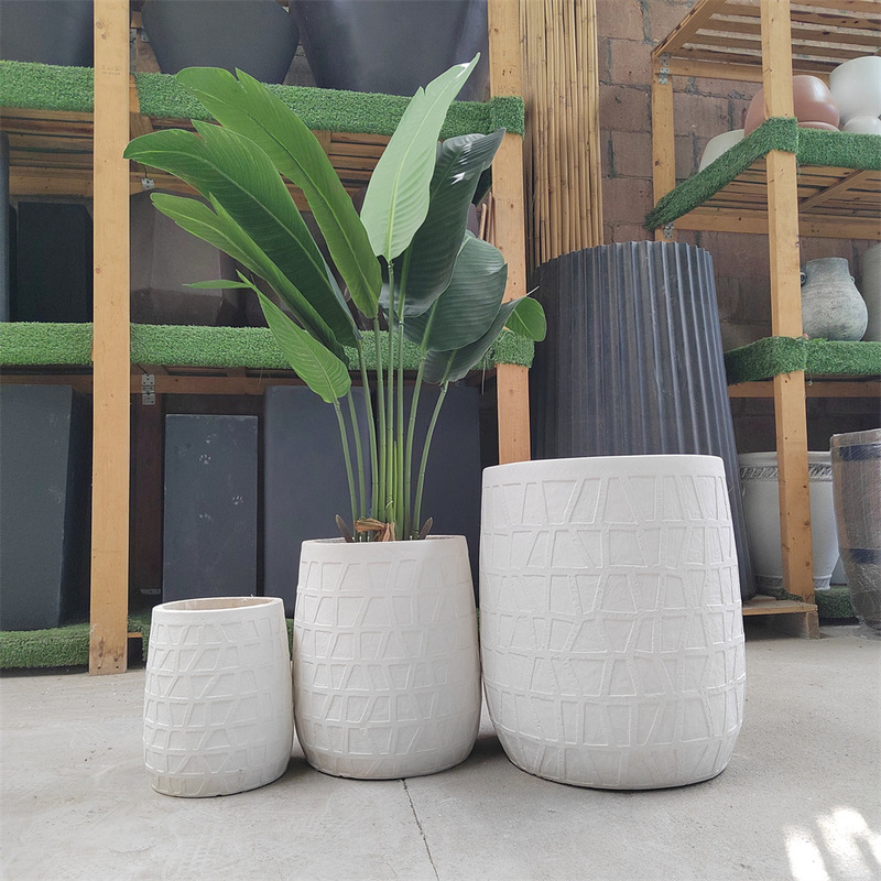 Retro Fiberglass Magnesium Mud Flower Pot Round Brick Pattern Floor-Standing Magnesium Oxide Flower Pot Green Plant Turtle Tree