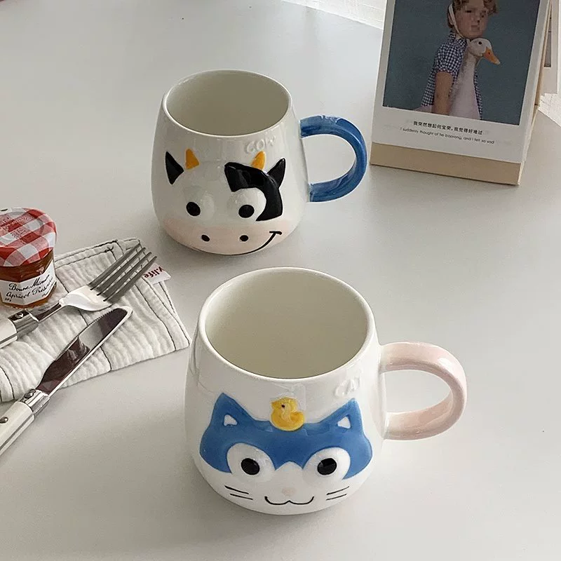 Дневной милый котик-корова embossed подглазурный цвет керамическая водная чашка дома кружка