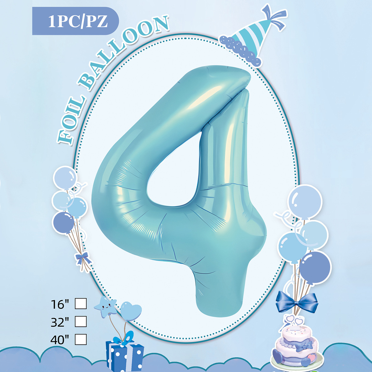 Embalaje de tarjeta de papel independiente digital de cumpleaños impreso en blanco de 32 pulgadas, decoración de fiesta de la versión estadounidense, película de aluminio, decoración de globos de papel de aluminio