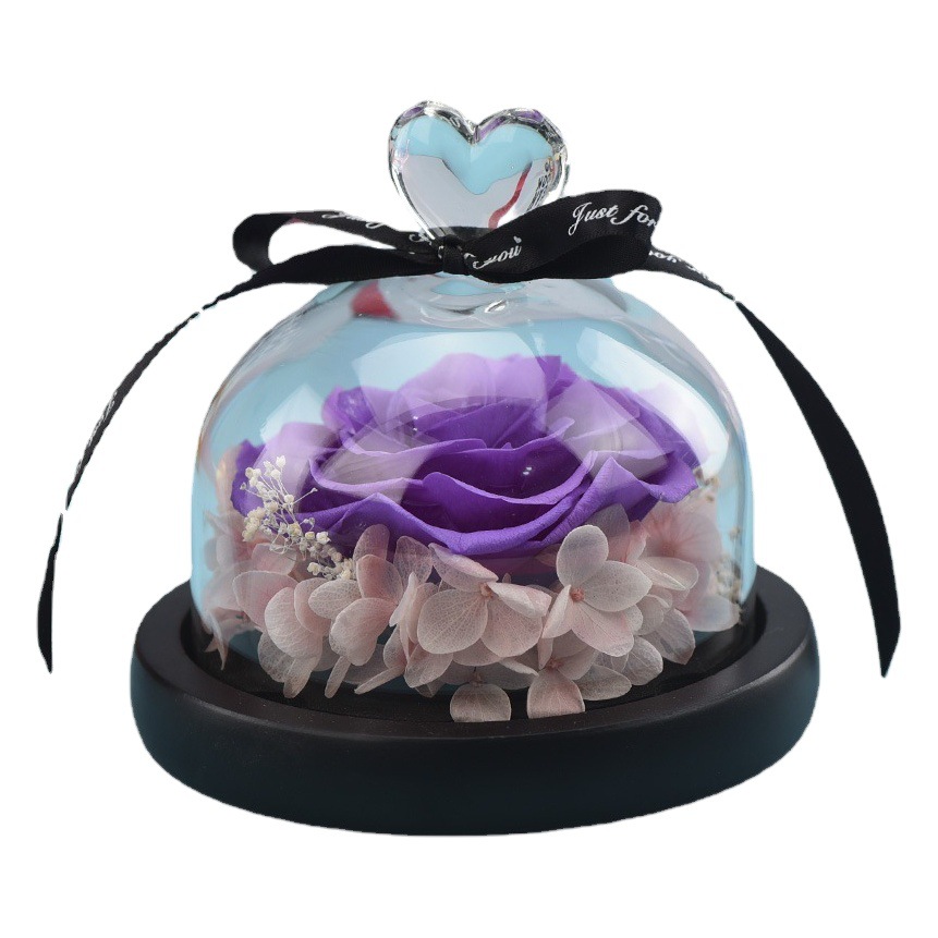 Pequeña rosa eterna en cúpula de cristal, producto terminado, regalo de San Valentín, adorno de alta gama, fabricante de Amazon, venta al por mayor