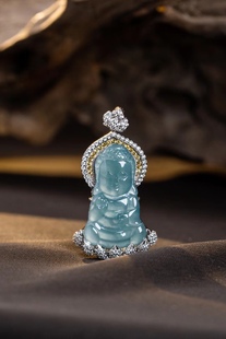 Jin Yutang Silver Blue Water Jade Baby Buddha Pendant