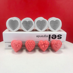 New DIY Four Small Heart Chocolate Gypsum Candles Aroma Silicone Mold Cake Baking Tool Ornament