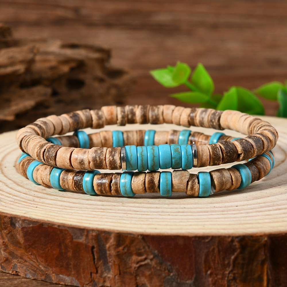 Retro Simple Style Geometric Wood Turquoise Men's Bracelets Imitation Pearl Accessories display picture 3