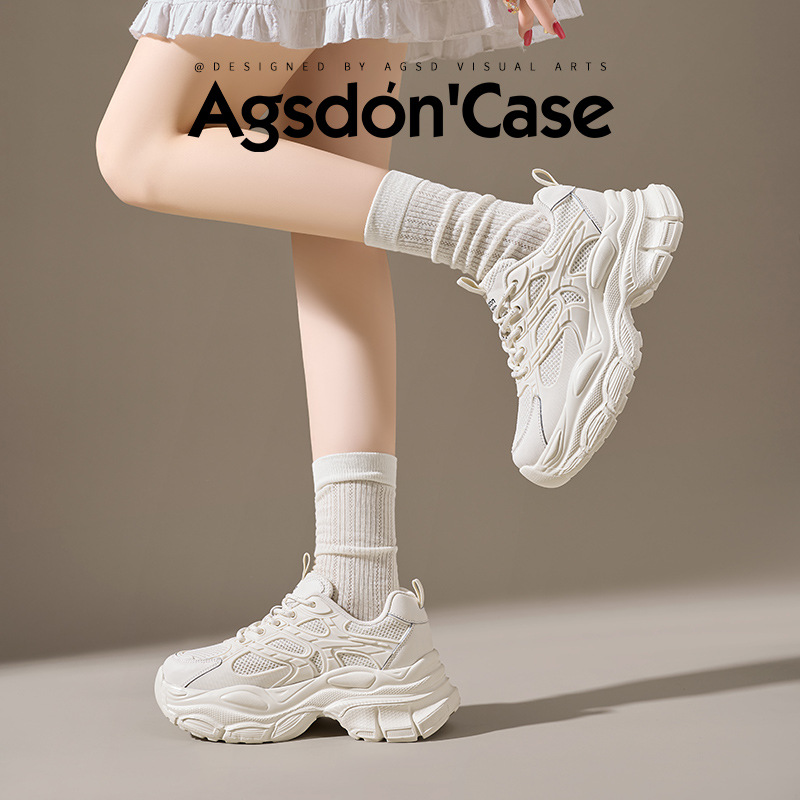 Augustion zapatos de papá de suela gruesa para mujer 2025 nuevos zapatos deportivos casuales blancos de verano zapatos para correr de suela suave ins