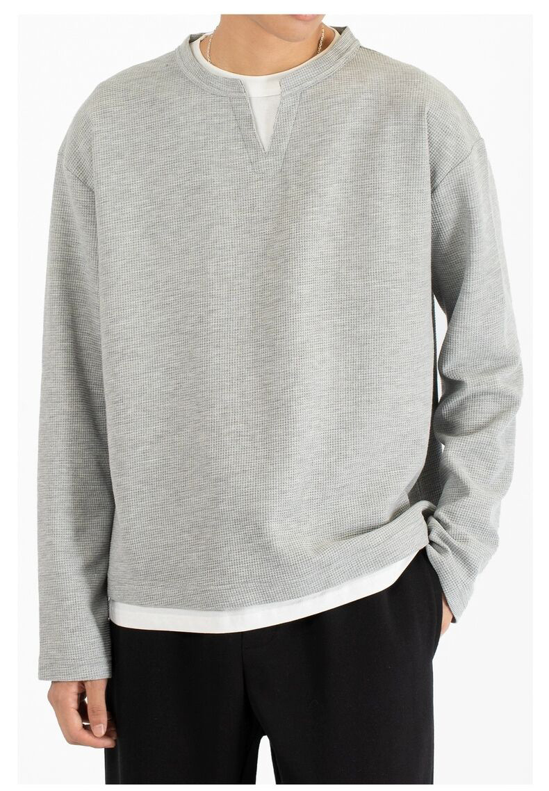 Men's Waffle Knit Henley Long Sleeve T-shirt Casual Pullover_voghion.com