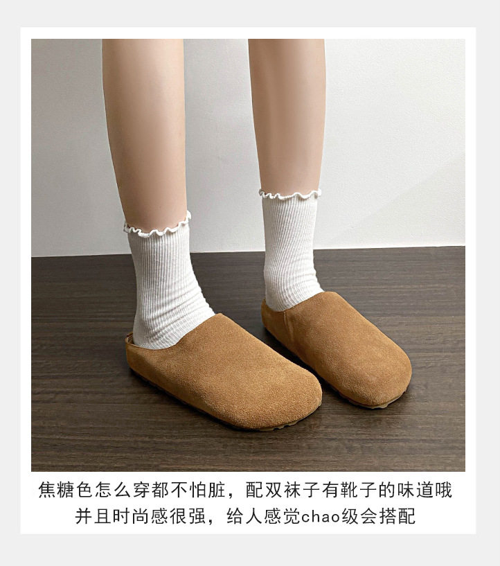 Dép lê nữ bít mũi đế dày mũi rộng phong cách Birkenstock, gót 3 cm — Màu caramel, Màu kaki, Màu mơ chi tiết 14