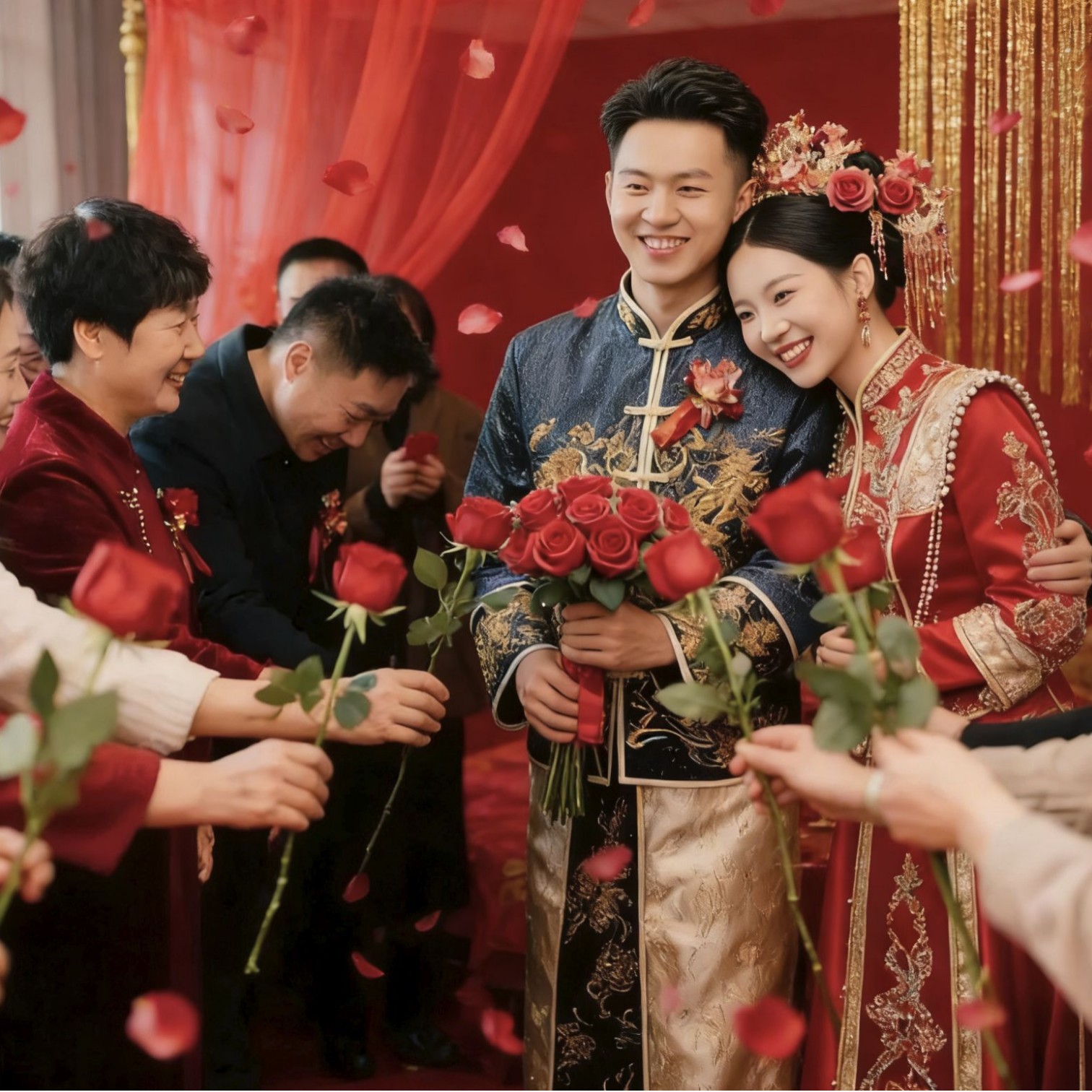 Simulación de pétalos de flores props de boda Simulación de rosas Ramos de flores Novio todo el camino Ropa de la mañana Novio compromiso Flores de mano