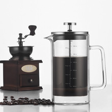 家用高硼硅双层法压壶 直身双层玻璃咖啡壶带刻度 法式滤压手冲壶