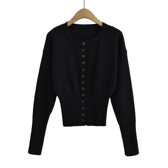 Z397-23 Autumn New Style French classic basic style elegant texture design dark button round neck casual knitted cardigan