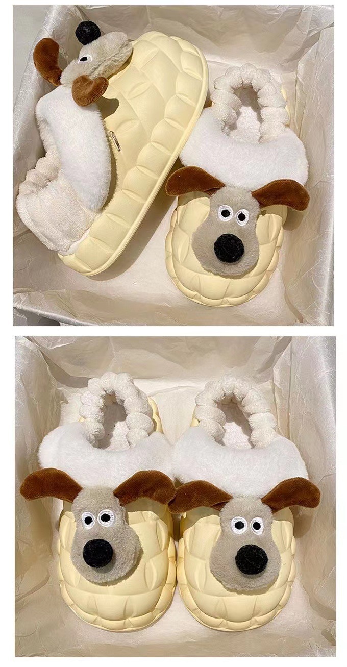 Pantofole da donna impermeabili con motivo a cane dei cartoni animati, antiscivolo, fondo spesso, calde e morbide, graziose scarpe di cotone per la casa e_voghion.com