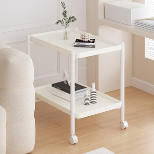 Cream Style Movable Sofa Side Table Small Cart Simple Coffee Table Living Room Household Square Table Storage Rack Small Table