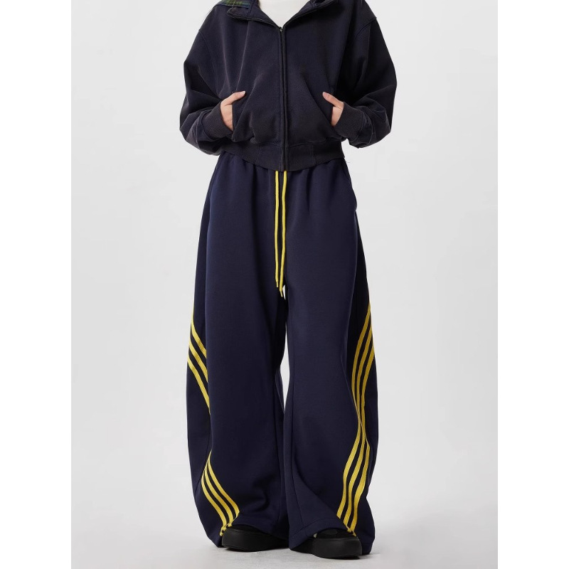 Plus Size 150kg American Style Three-Stripe Curved Knife Pants for Men and Women, Autumn and Winter Fleece-Lined Thickened Casual Jazz Dance Sweatpants Ins