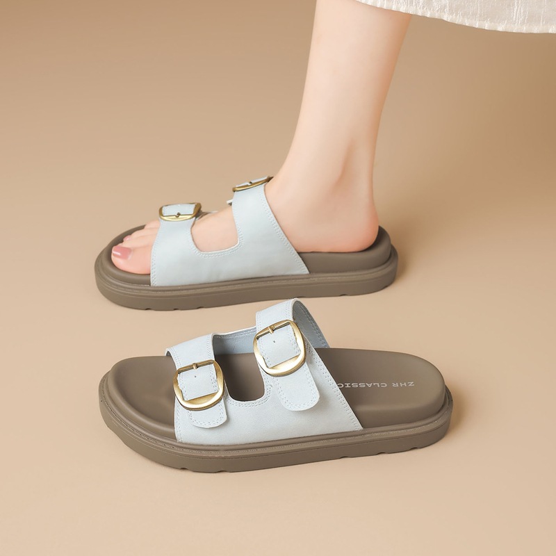 Dép sandal nữ xỏ ngón đế bệt kiểu Birkenstock — AY352 Xanh dương
