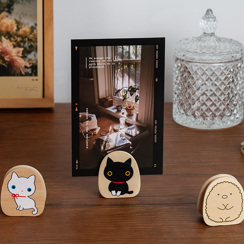 Esquina de estilo japonés biológico de madera simple foto clip de escritorio decoración nota mensaje titular suministros de oficina titular de la tarjeta de visita