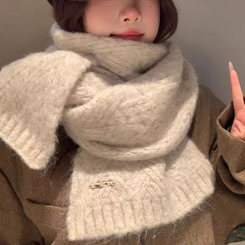 Alpaca Wool Scarf for Women, Alpaca Winter 2025 New Style Wool Blend Korean Version Trendy Student High-End Knitted Scarf