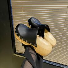 外贸原单za家女鞋大码出口新款圆头铆钉厚底穆勒鞋复古包头拖鞋