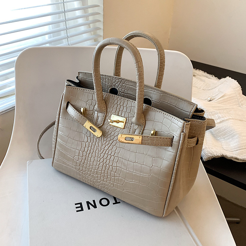 High-End Crocodile Pattern Bag for Women 2025 New Trendy Fashion Handbag Kelly Bag Versatile Crossbody Platinum Bag Large Bag
