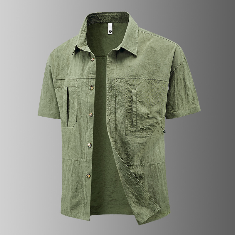 Cross-Border Supply Fashionable Loose Large Size Work Shirt Men's Summer Thin Youth Lapel Short-Sleeved Shirt Jacket