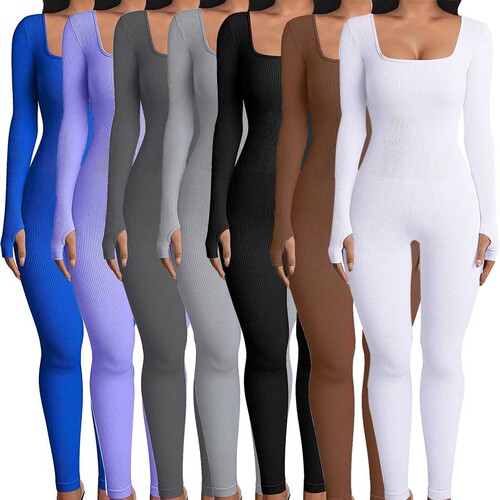 Amazon eBay independent station women's clothing bodycon set for autumn and winter new ribbed square neck butt-lifting slimming sexy bodysuit