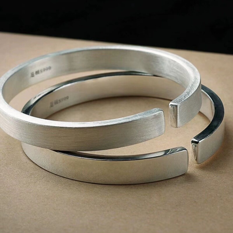 White copper silver plated bracelet ladies men silver smooth brushed snowflake handmade opening young jewelry wholesale