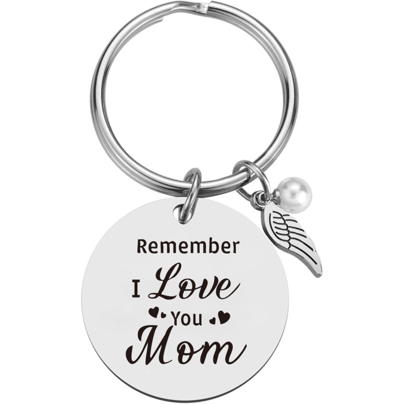 Best-Selling in Europe and America, Mother's Day Stainless Steel Round Pendant with Pearl Wings, Keychain Gift for Mom, Wholesale Portable Accessory