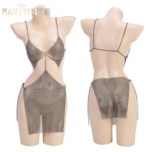 Manyan Sexy Lingerie Sexy Suspender One-piece Perspective Bright Nightclub Girl Dress Uniform Set 8771