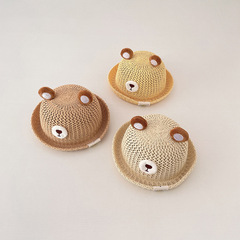 耳朵小熊寶寶帽子春夏可愛小寶寶草帽嬰幼兒漁夫帽透氣遮陽小草帽