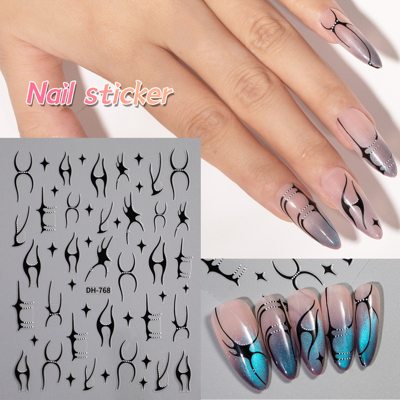 Internet Celebrity Gold and Silver Thorn Flame Nail Art Stickers European and American Style Geometric Pattern Trendy and Cool Stylish Wholesale