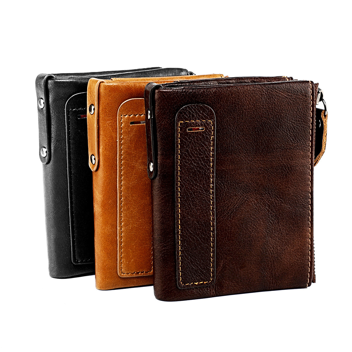 Ladies Wallet Short Handle Fashion Handbag Genuine Leather RFID Blocking Dual Zipper Coin Pouch Multi-functional Money Clip