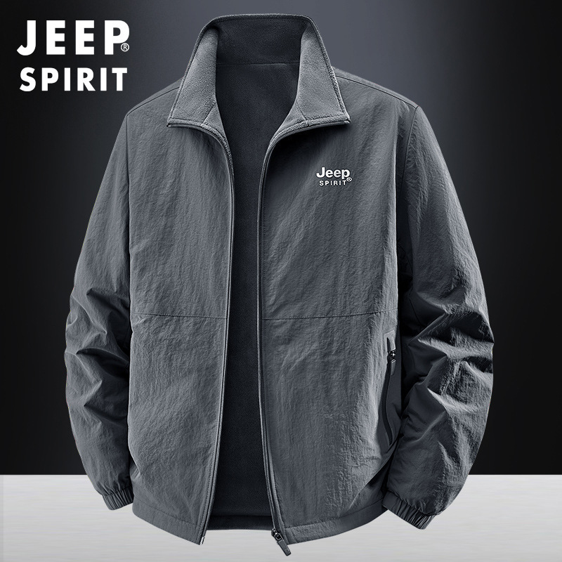 JEEP SPIRIT秋冬季男休闲夹克外套双面穿立领夹克大码上衣2502A|undefined