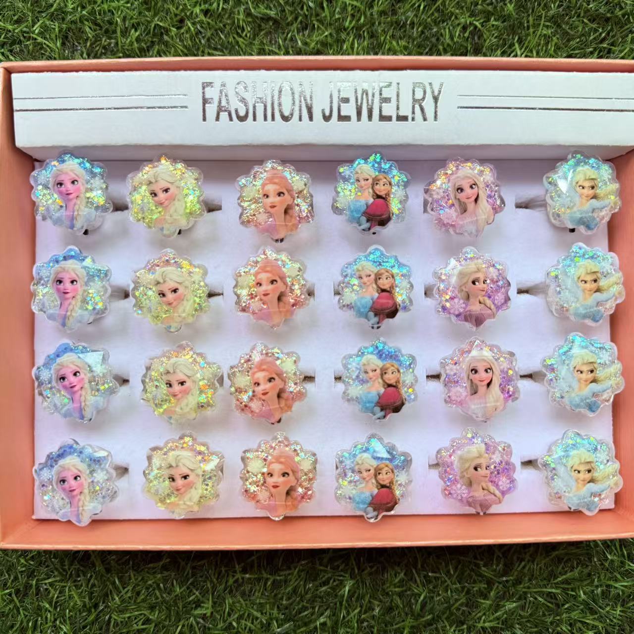 卡通可爱爱莎美人鱼发光戒指带开关的闪灯指环卡通饰品小女孩节日