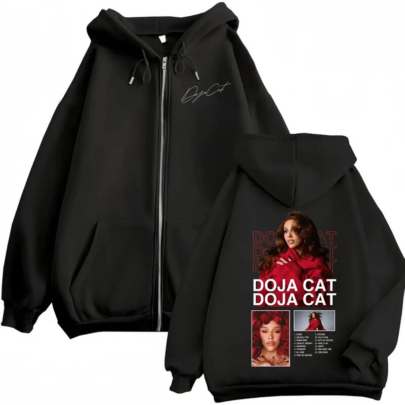 Rapper Doja Cat Graphic Zip-Up Hoodie Fashion Aesthetic Long-Sleeve Sweatshirt Unisex Casual Set