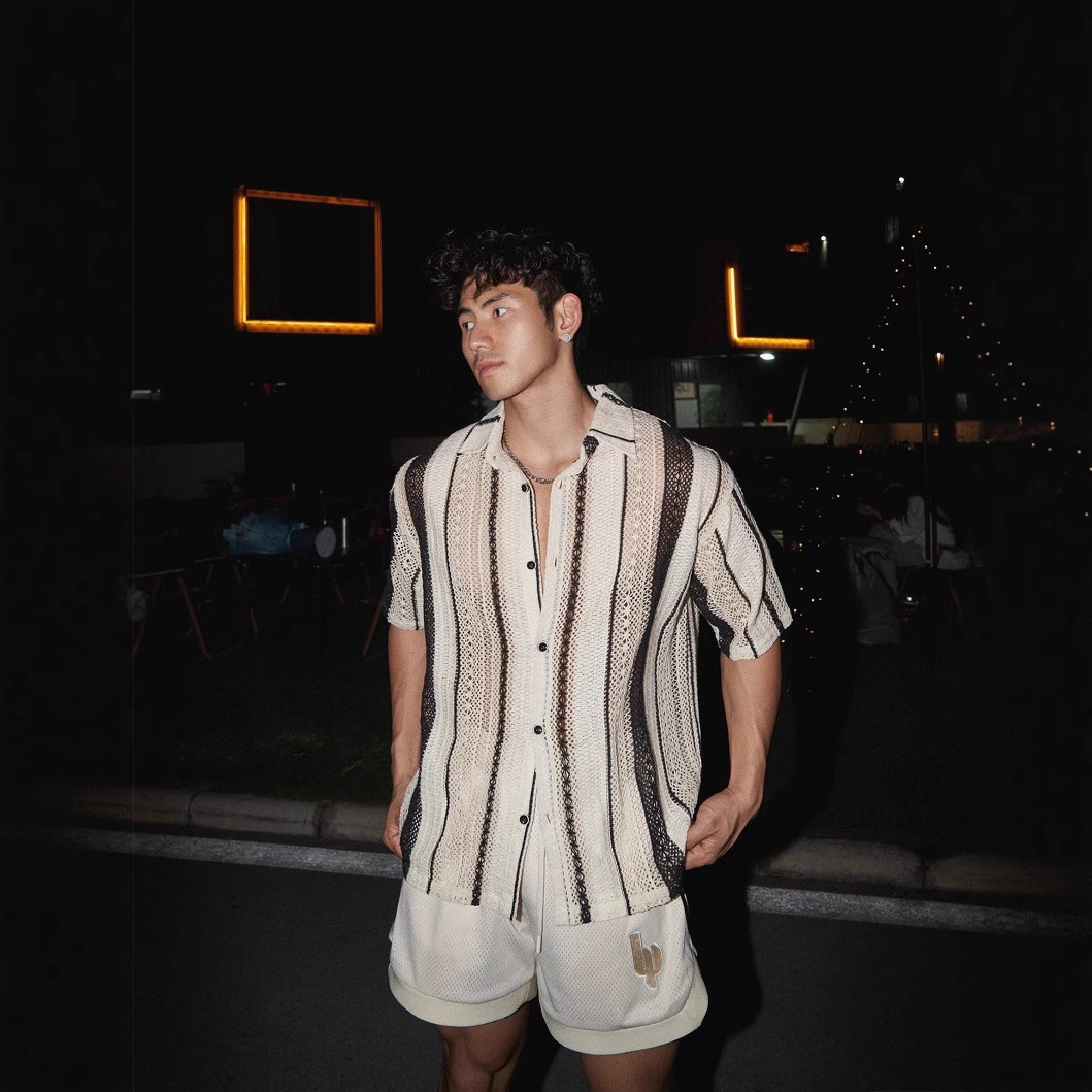 Old Money Style Men's Hollow Knitted Sun Protection Short-Sleeved Shirt Jacket Summer Wear High-End French Petty Bourgeoisie Top