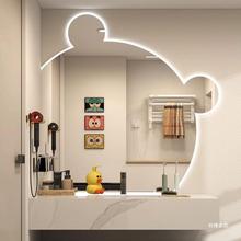 小熊镜子LED梳妆镜异形创意智能浴室镜洗手间挂壁式高清圆镜