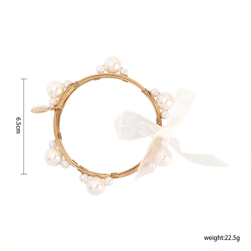 Sweet Bow Knot Imitation Pearl Lace Copper Bangle Copper Bracelets