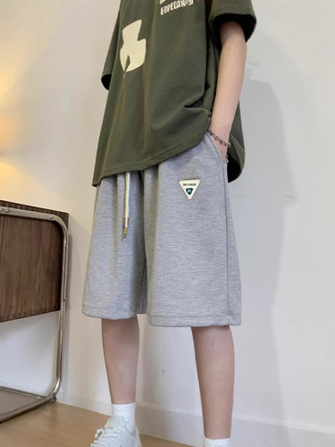 Waffle shorts, men's summer fashion brand loose and heavy men's medium pants, American sports, men's casual quarter pants