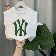クロスボーダー子供服男の子夏ベストスーツ夏ハンサムノースリーブ服ベビー夏スタイルツーピースセット