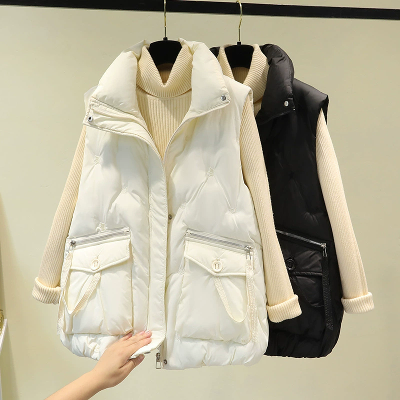 Женский хлопковый жилет, новая осенне-зимняя наборная универсальная модная Толстая теплая верхняя одежда, жилет с большими карманами