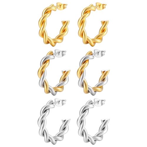 Eurasian cross-border twisted steel earring, luxury style, women's trend, gold C-shaped ear hoop, titanium steel ear accessory