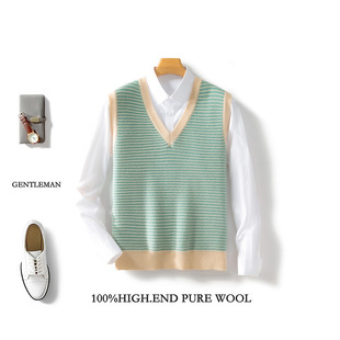 Autumn and Winter New Men's Pure Wool V-neck Sleeveless Vest Jacquard Cashmere Vest Thickened Loose Knitted Waistcoat