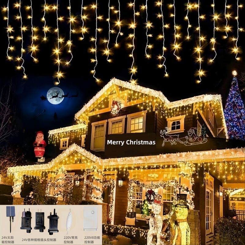 Waterfall Lights, Ice Strip Lights, Curtain Lights, Icicle Lights, 25m Outdoor Waterproof Solar Fairy Lights, Christmas Lights Waterfall Lights, Ice Strip Lights, Curtain Lights, Icicle Lights, 25m Outdoor Waterproof Solar Fairy Lights, Christmas Lights