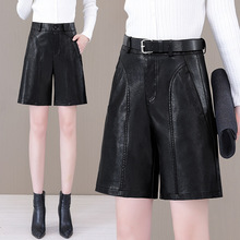 时尚百搭皮短裤女2025新款秋冬季直筒高腰女裤显瘦绵羊皮四分裤子