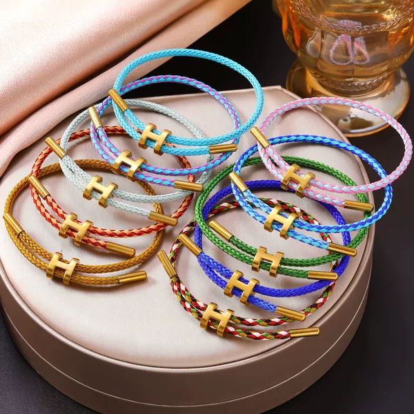 Titanium Steel H Buckle Colorful Wire Rope Bracelet for Men and Women, Adjustable, Waterproof, Wear-Resistant, 3D Hard Gold with Rope, Fashionable Couple Style